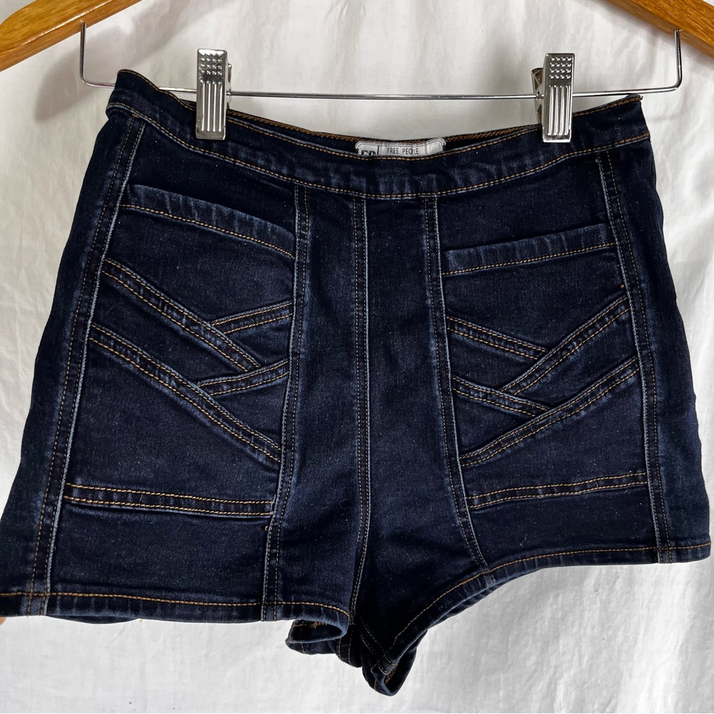 Free People Radar Love High Waisted Jean Shorts Dark Blue Wash Denim Size 27